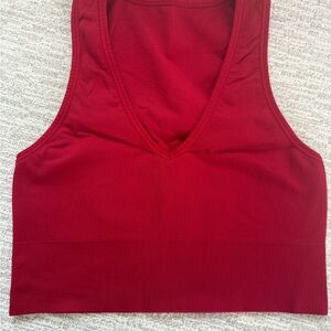 Athleta Women's Red V-Neck Ribbed Crop Top
